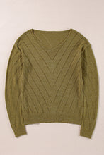 Load image into Gallery viewer, Sage Green Solid Eyelet Drop Shoulder V Neck Sweater
