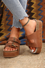 Load image into Gallery viewer, Chestnut Dual Buckle Studded Platform Sandal Slippers

