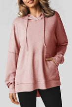 Load image into Gallery viewer, Light Pink Waffle Knit Fleece Lined High Low Oversized Hoodie
