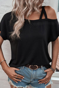 Rose Asymmetric Criss Cross One Shoulder T Shirt