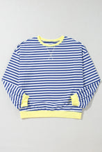 Load image into Gallery viewer, Blue Stripe Oversized Contrast Trim Pullover Sweatshirt
