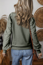 Load image into Gallery viewer, Grayish Green Textured Patchwork Round Neck Sweatshirt
