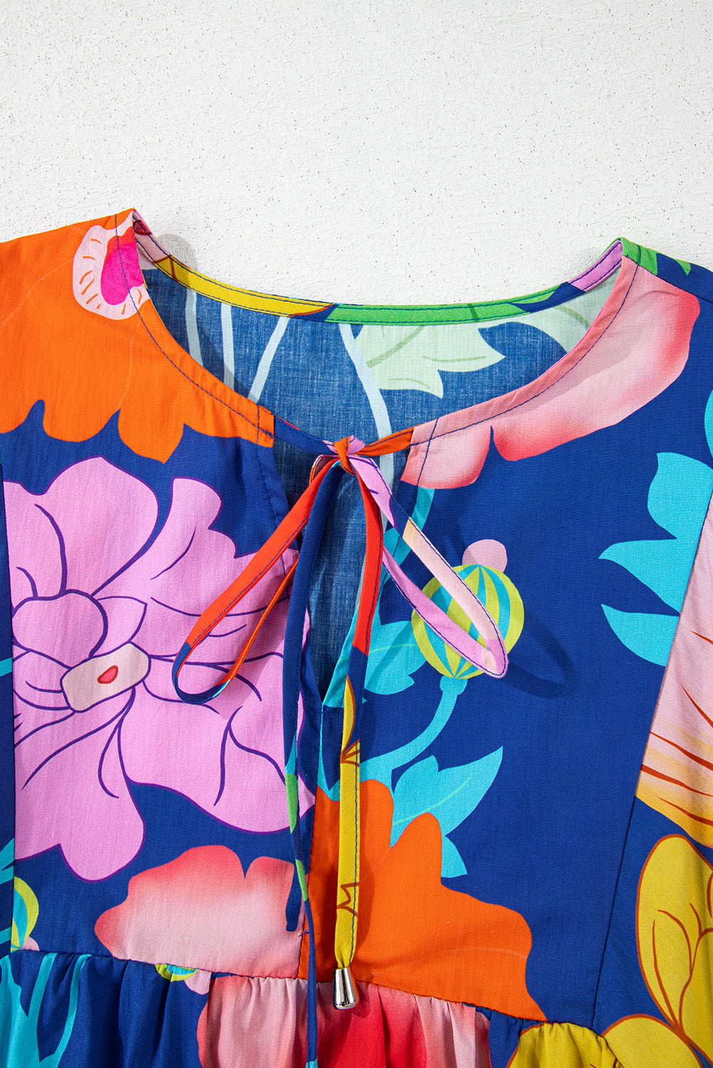 Rose Floral Print Split Neck Babydoll Dress