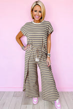 Load image into Gallery viewer, Pink Stripe Rainbow Tee Tasseled String Wide Leg Pants Set
