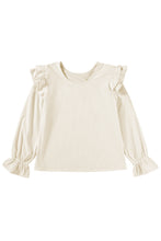 Load image into Gallery viewer, Beige Ruffled Flounce Sleeve Corduroy Blouse
