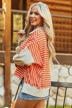 Load image into Gallery viewer, Orange Stripe Color Block Loose Fit Collared Drop Shoulder Sweatshirt
