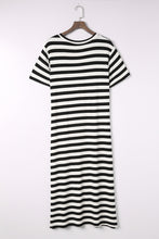 Load image into Gallery viewer, Black Stripe Print V Neck Maxi Dress with Side Splits
