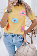 Load image into Gallery viewer, White Cute Flower Applique Short Sleeve Sweater
