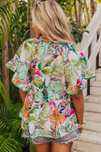 Load image into Gallery viewer, White Tropical Floral Print Ruffled Short Sleeve Blouse
