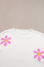 Load image into Gallery viewer, White Flower Pattern Ribbed Edge Elegant Sweater
