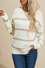 Load image into Gallery viewer, White Colorful Crossed Stitch Drop Shoulder Sweater
