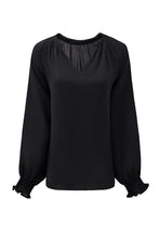 Load image into Gallery viewer, Green Pleated V Neck Puffy Sleeve Blouse
