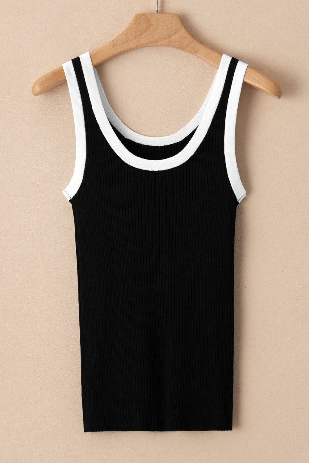 Blue Colorblock Edge Ribbed Knit U Neck Tank Top