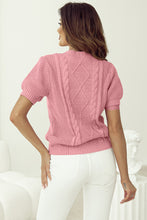 Load image into Gallery viewer, Pink Cable Knit Mixed Textured Short Sleeve Sweater
