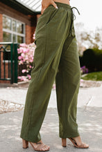 Load image into Gallery viewer, Blue Drawstring Elastic Waist Pockets Long Straight Legs Pants
