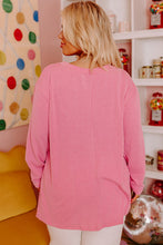 Load image into Gallery viewer, Peach Blossom Plus Size Ribbed Textured Long Sleeve T Shirt
