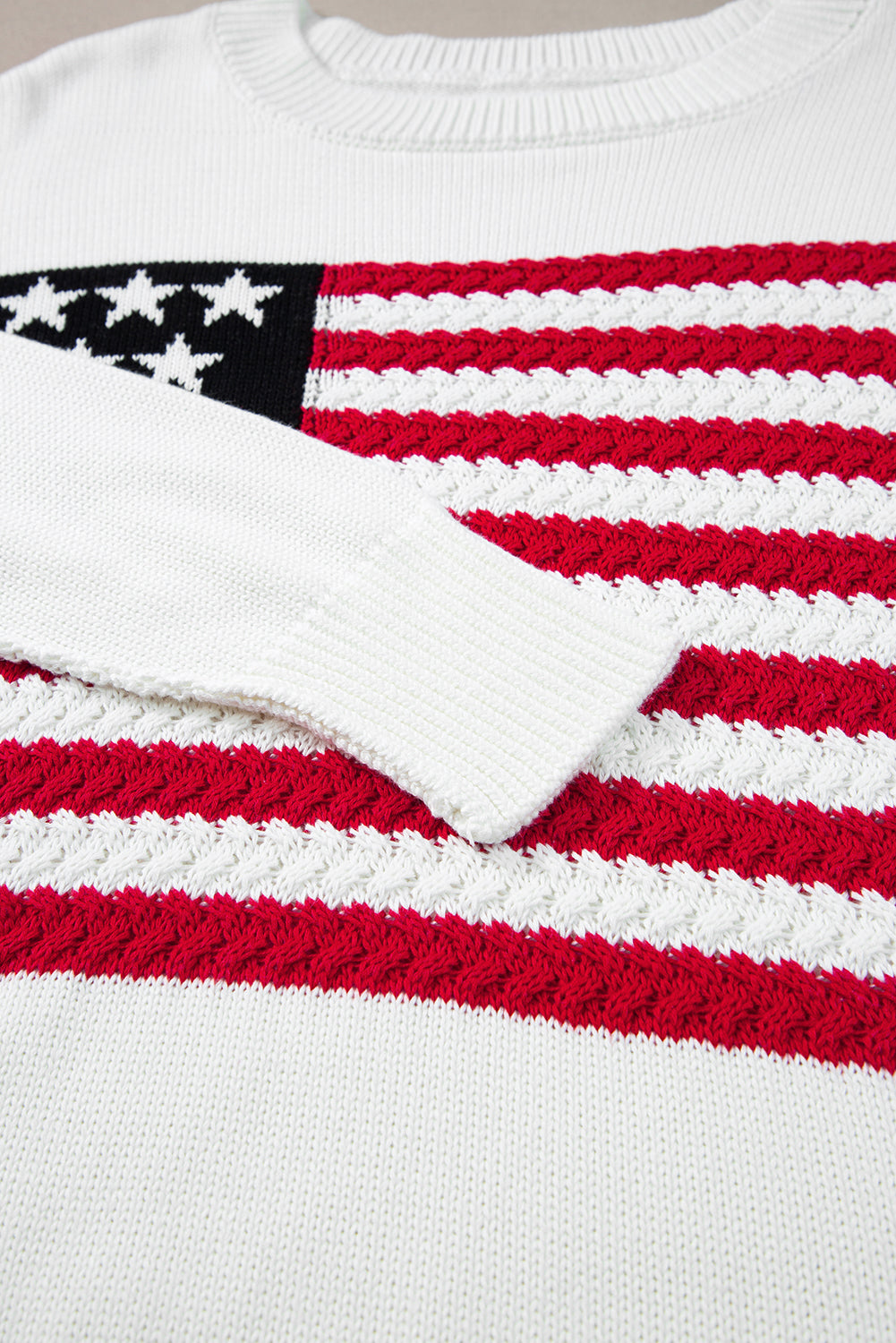 White American Flag Cable Knit Drop Shoulder Sweater