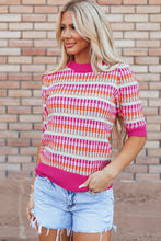 Load image into Gallery viewer, Red Striped Knitted Short Sleeve Sweater Top
