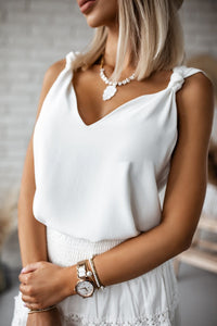 Apricot V Neck Knotted Shoulder Vest