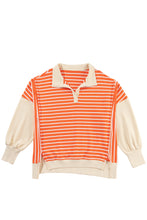 Load image into Gallery viewer, Orange Stripe Color Block Loose Fit Collared Drop Shoulder Sweatshirt
