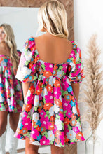 Load image into Gallery viewer, Rose Floral Print Square Neck Short Puff Sleeve Dress
