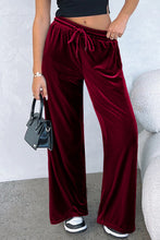 Load image into Gallery viewer, Burgundy Solid Drawstring Waist Wide Leg Pants
