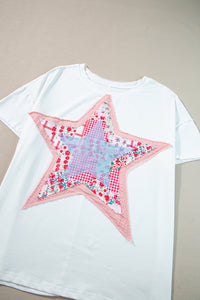 Meadow Mist Green Star Patchwork Loose T-shirt