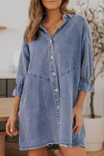 Load image into Gallery viewer, Gray Buttoned Long Sleeve Denim Mini Dress
