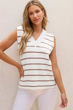 Load image into Gallery viewer, Khaki Stripe V Neck Knitted Loose Sweater Vest
