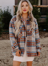 Load image into Gallery viewer, Cinnamon Plaid Print Chest Pockets Turn Down Collar Shacket
