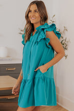 Load image into Gallery viewer, Green Tiered Ruffled Sleeves Mini Dress with Pockets
