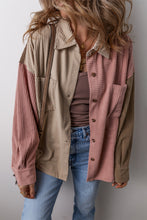 Load image into Gallery viewer, Mineral Red Color Block Chest Pockets Buttoned Corduroy Shacket
