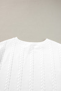 White Cable Textured Long Sleeve Round Neck Top