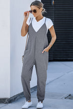 Load image into Gallery viewer, Green Textured Sleeveless V-Neck Pocketed Casual Jumpsuit
