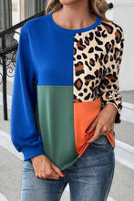 Load image into Gallery viewer, Dark Blue Leopard Print Colorblock Long Sleeve Top
