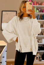 Load image into Gallery viewer, White Waffle Knit Bishop Sleeve Split Oversized Sweatshirt
