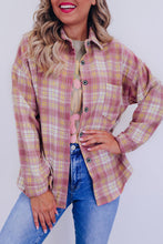 Load image into Gallery viewer, Pink Plaid Print Chest Pocket Long Sleeve Shacket
