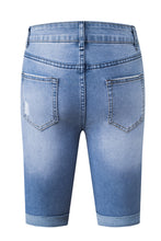 Load image into Gallery viewer, Sky Blue Acid Wash Roll-up Edge Bermuda Short Jeans
