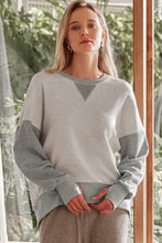 Load image into Gallery viewer, Light Grey Color Block Thumbhole Sleeve Drop Shoulder Sweatshirt
