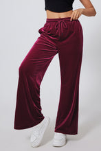 Load image into Gallery viewer, Burgundy Solid Drawstring Waist Wide Leg Pants
