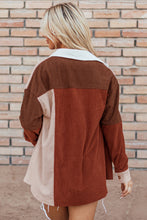 Load image into Gallery viewer, Cinnamon Colorblock Curved Hem Corduroy Shacket with Pocket
