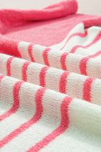 Load image into Gallery viewer, Strawberry Pink Contrast Stripes V Neck Knitted Short Sleeve Top
