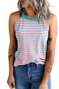 Pink Stripe Round Neck Tank Top