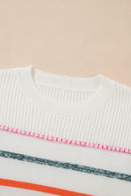 Load image into Gallery viewer, White Colorful Striped Ribbed Trim Sweater
