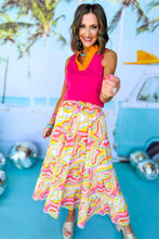 Load image into Gallery viewer, Pink Abstract Print Tiered Flowy Maxi Skirt
