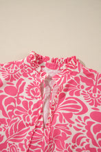 Load image into Gallery viewer, Pink Plus Size Floral Print Frilled Neck Puff Sleeve Top
