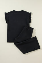 Load image into Gallery viewer, Black Ruffled Sleeve Summer Top and Cropped Loose Pants Set
