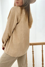 Load image into Gallery viewer, Light French Beige Solid Frilled Flap Pocket Button Up Corduroy Shacket
