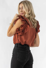 Load image into Gallery viewer, Red Sandalwood Ruffle Trim Sleeveless Blouse
