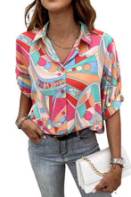 Load image into Gallery viewer, Multicolor Abstract Geometry Print Half Puff Sleeve Loose Shirt

